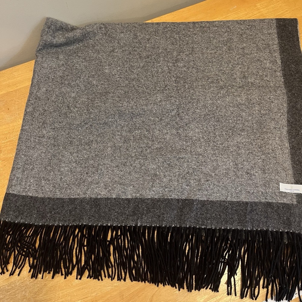 Williams Sonoma Cashmere Wool Blanket Throw Black Gray 50"x70" Fringe
